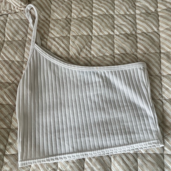 White Ribbed One-Shoulder Top - Picture 4 of 6